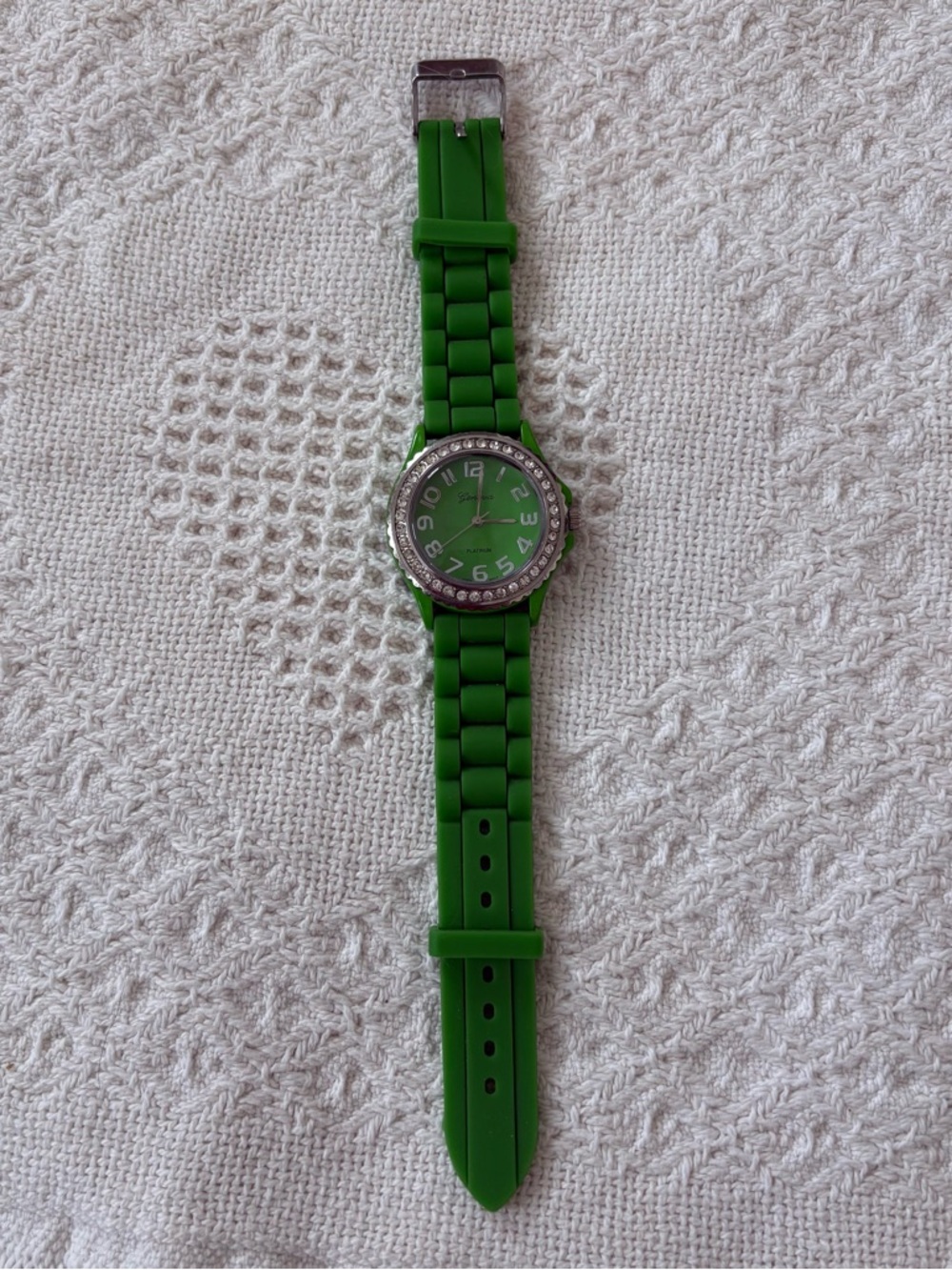 Geneva Green Rubber Watch with Bedazzled band